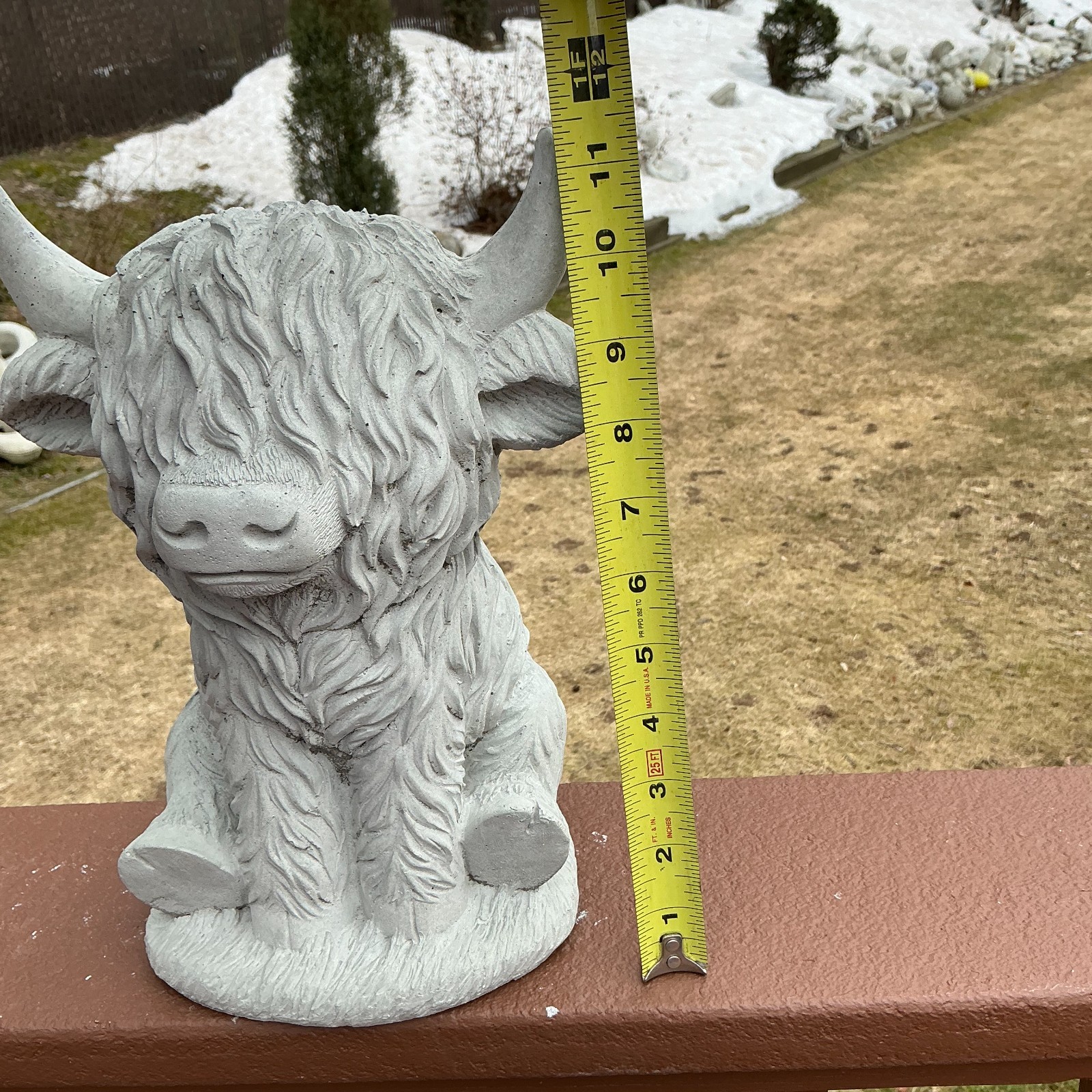 Sitting Highland Cow Statue 12'' Tall, Solid Concrete Statue