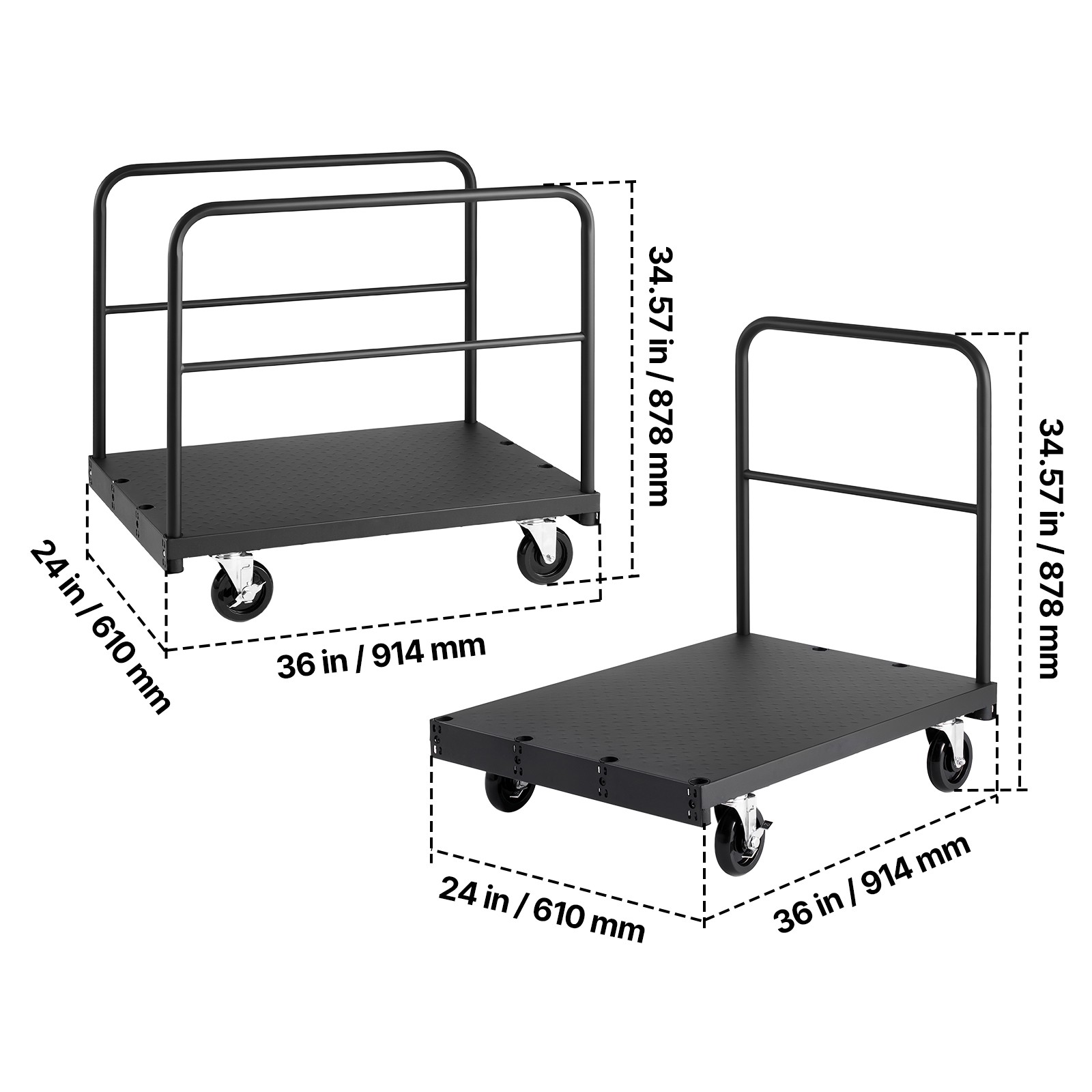 Uimoso Drywall Cart Dolly 1800 lbs Capacity 2-in-1 Steel Panel Truck 3Handrails