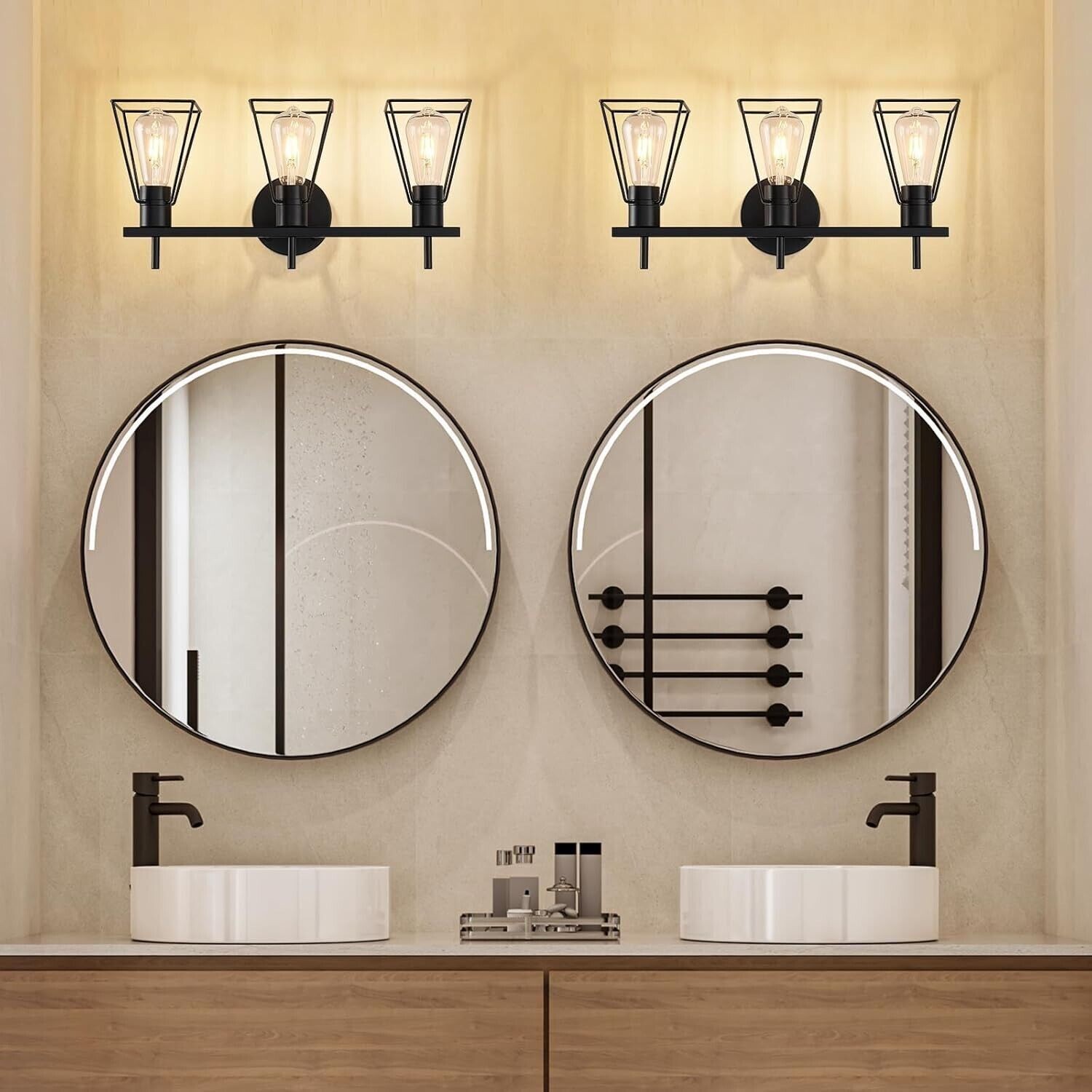 Farmhouse Bathroom Light Fixtures: FonmYim Black 3-Light Vanity, Rustic Wall Sco