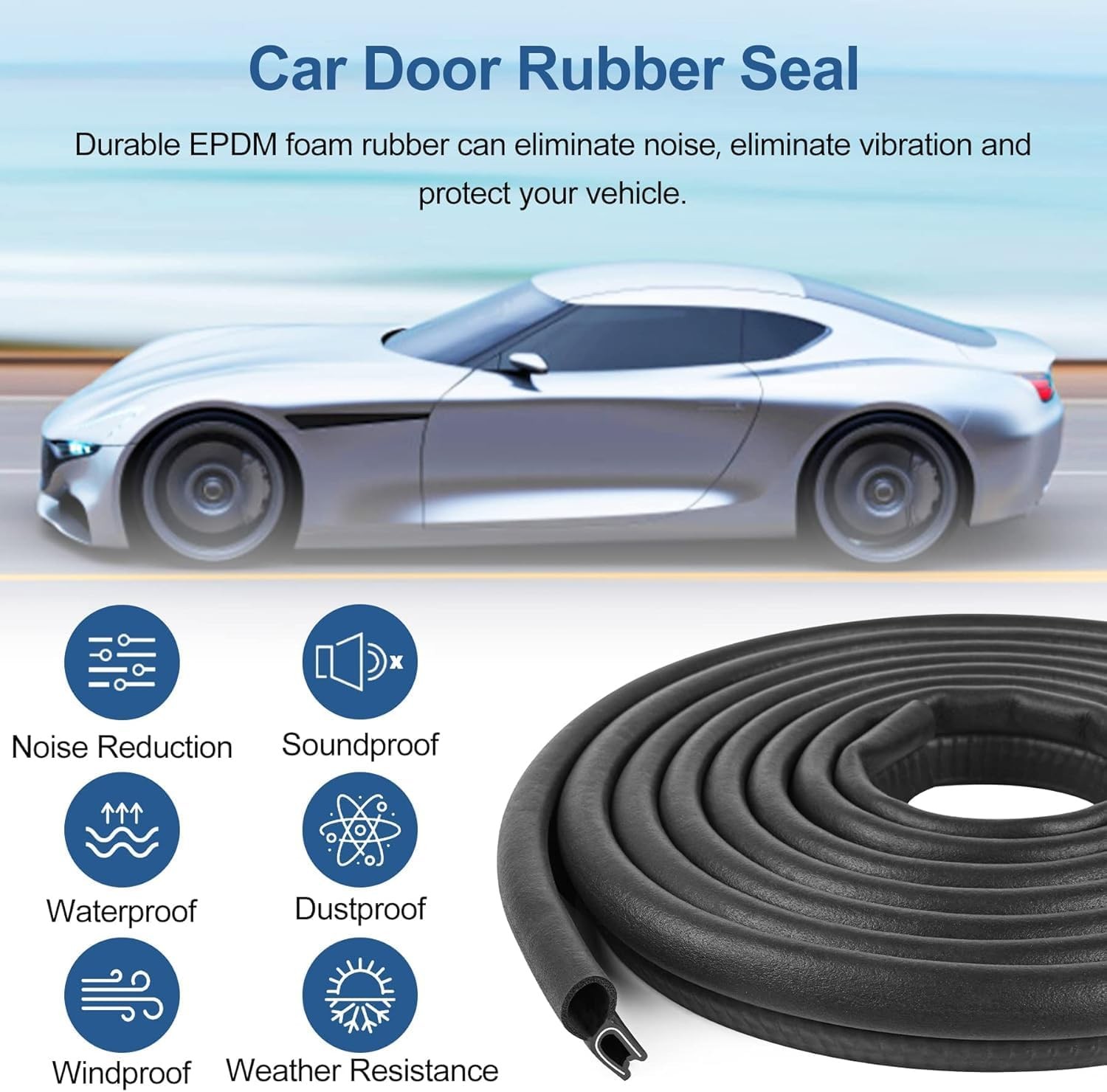 Automotive Door Weather Stripping 10Ft Car Door Rubber Edge Trim Seal Strip Gask