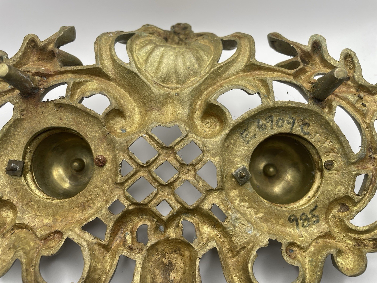 Antique Brass Double Inkwell With Lids