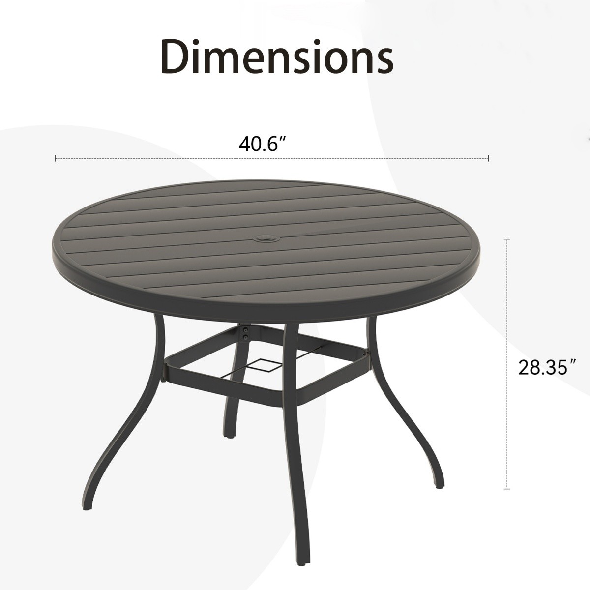 Outdoor Round Patio Dining Table Metal Dining Table with Umbrella Hole for Deck