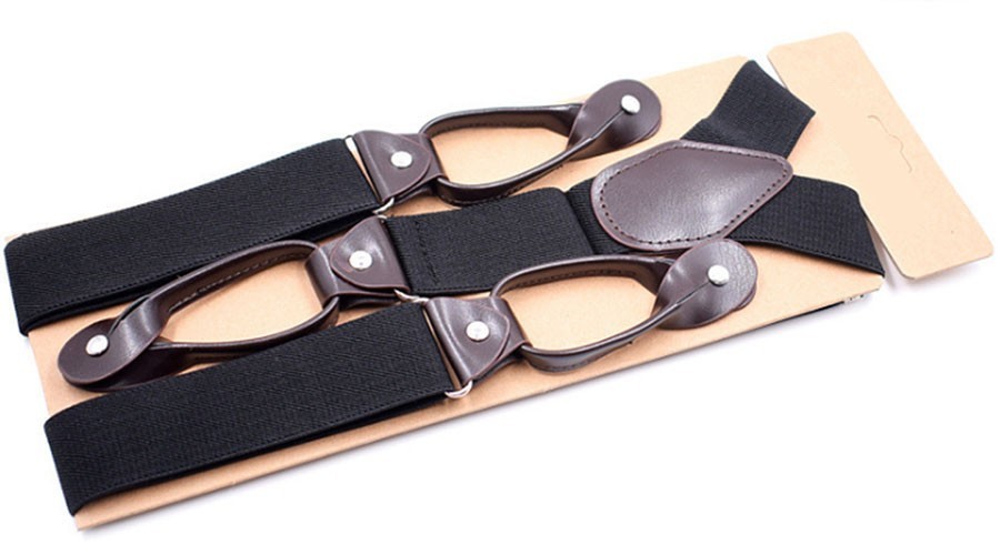 6 Button Holes Link Men's Suspenders Black Color 24-43" Adjustable Length 1PC