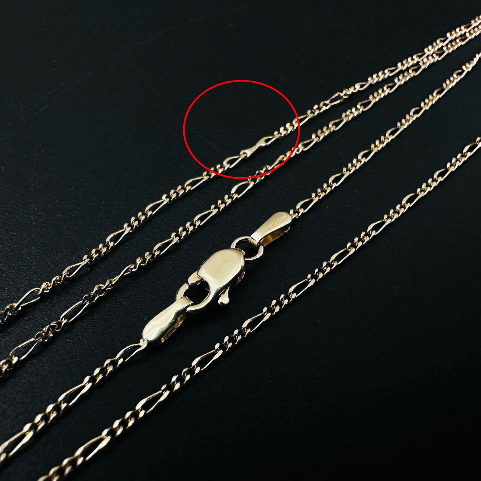 Estate Solid 14K Yellow Gold Thin Figaro Link Chain Necklace 1.2mm 18 1/4", 1.9g