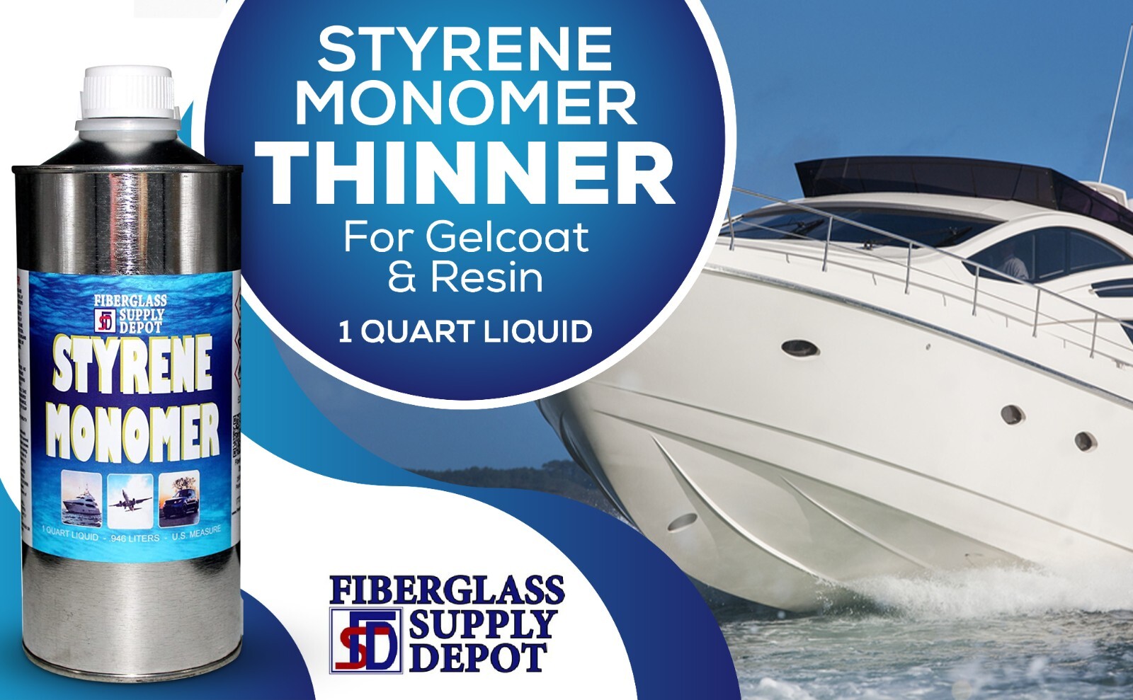 STYRENE MONOMER Resin/Gel Coat Thinner -BOAT-MARINE-PAINT-FIBERGLASS - Pint