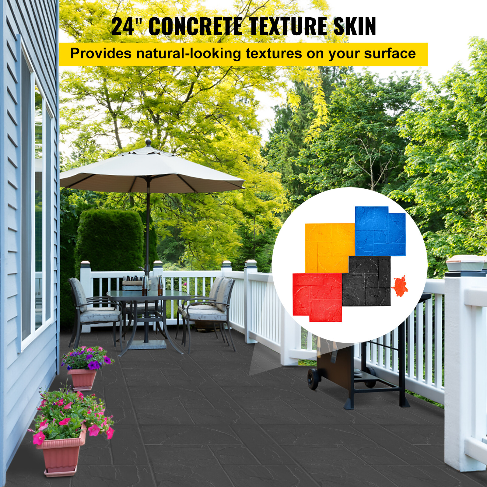 VEVOR Concrete Texturing Skin 24x24" Concrete Stamps Mats Set Concrete Stamping