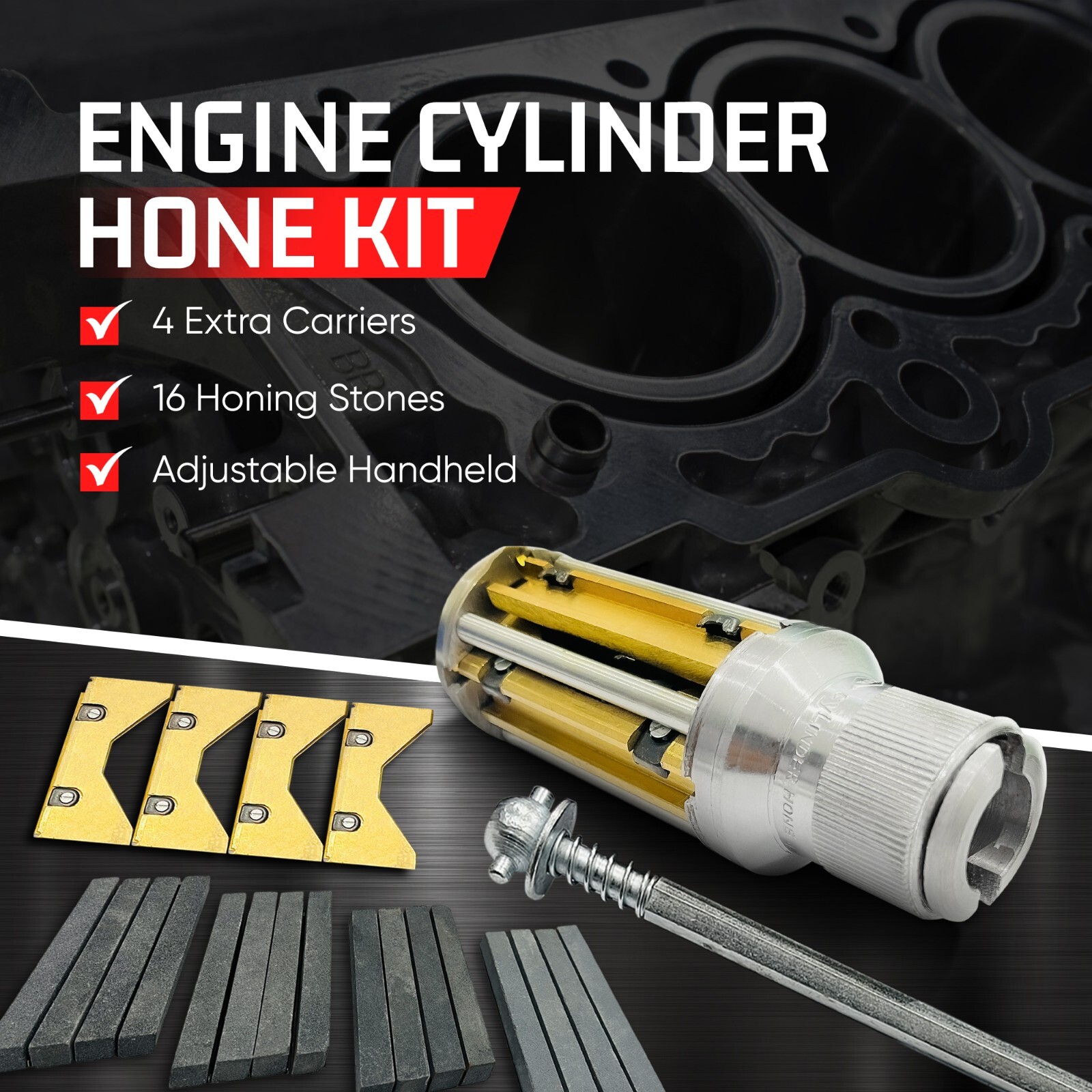 Cylinder Engine Hone Kit 2-1/2" To 5-1/2" Honing Machine + 4  Grit  Stones USA