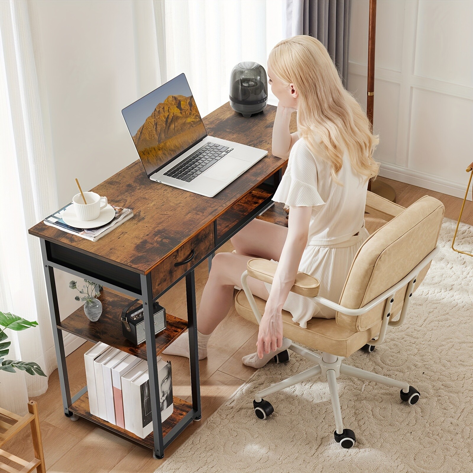 32/48-inch Computer Desk With 2 Fabric Drawers Storage, Keyboard Tray Included