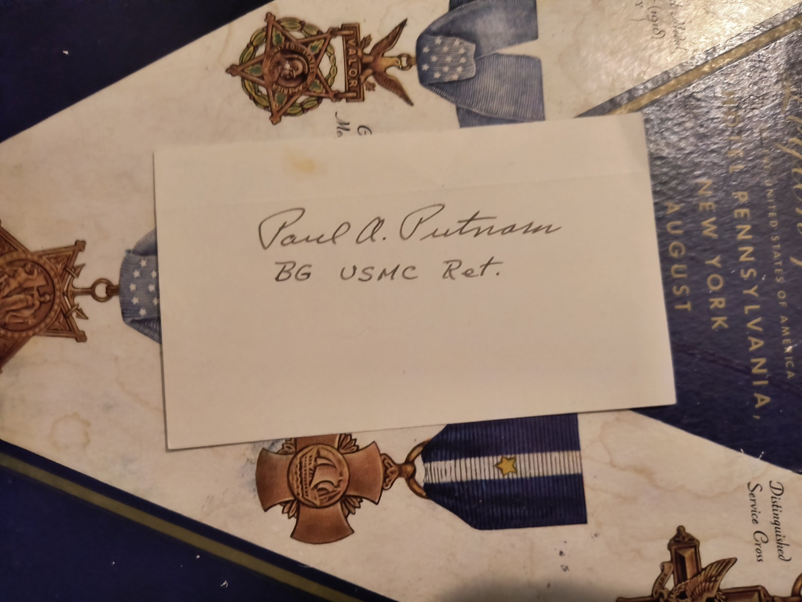 WWII Aviator Wake Island Defender/POW BG PAUL A. PUTNAM, USMC Signed 3x5 Card