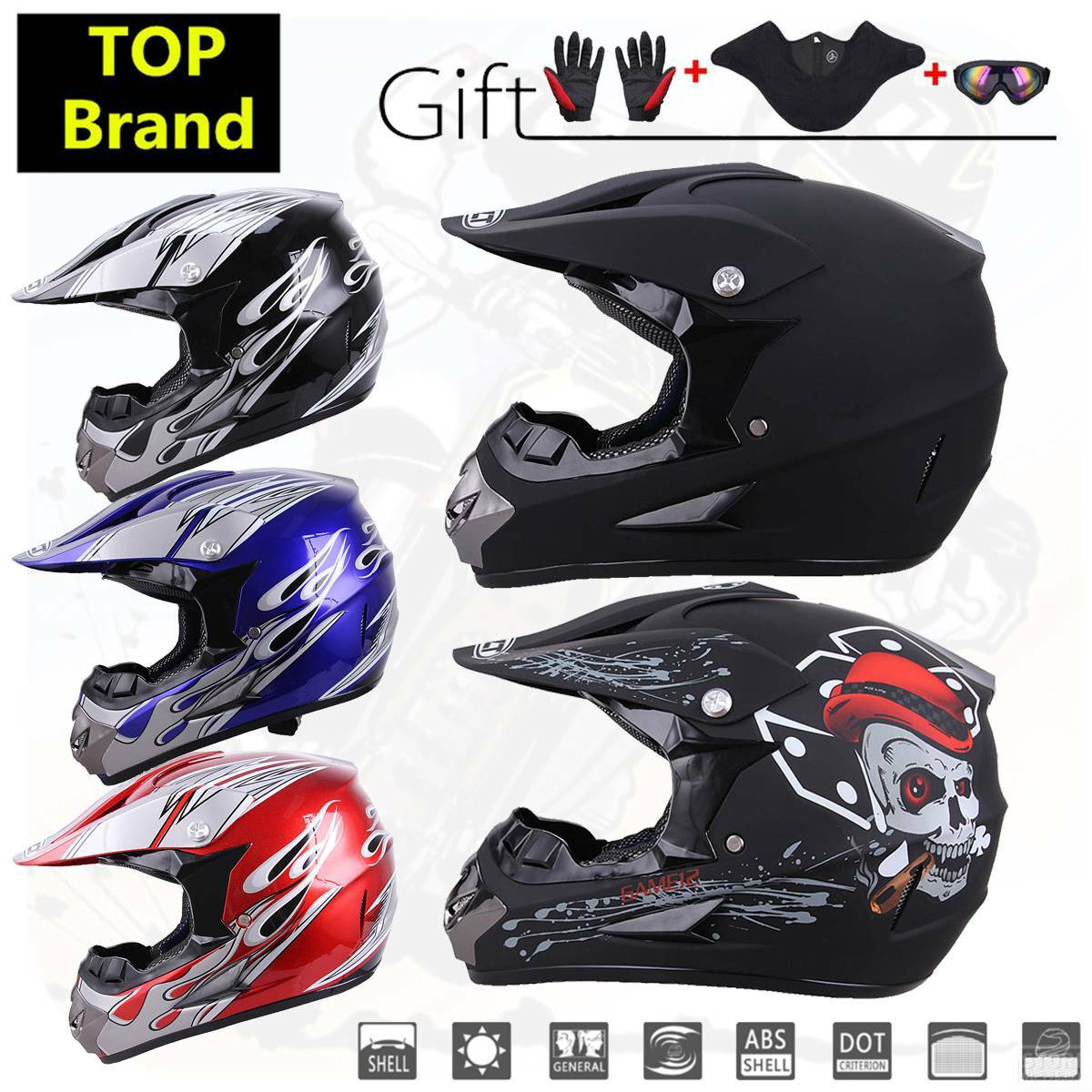 DOT Adult Motocross ATV Dirt Bike MX Off-Road Helmet + Goggles + Gloves S/M/L/XL