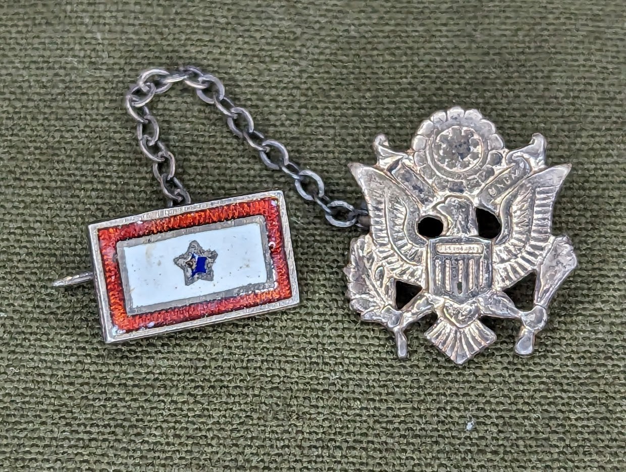 Lot of 2 WWII Army and Ordnance Blue Star Flag Chain Pins Sweetheart Sterling