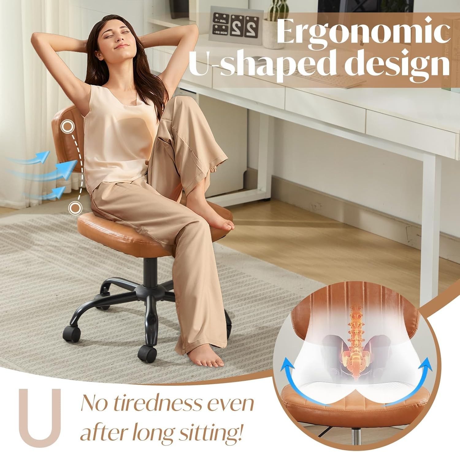 Home Office Computer Desk Chair Ergonomic Armless Swivel Rolling Work Task Chair
