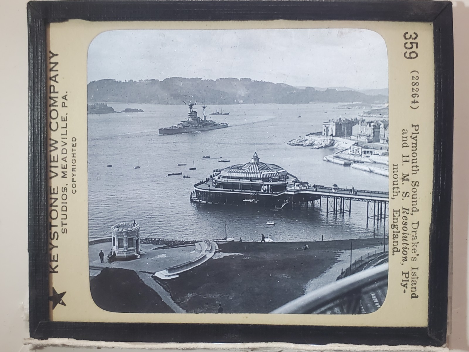 Plymouth Sound/Harbor, Drake's Island, England c1920's Magic Lantern Glass Slide