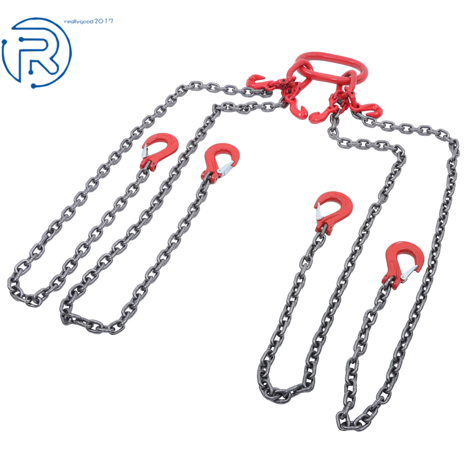5/16" × 5' 11000 lbs Chain Sling 4 Legs G80 Lifting Chain with Grab Hooks Red