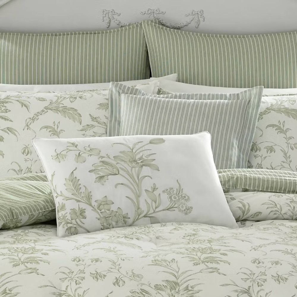LAURA ASHLEY Natalie Green King Cotton 7pc Comforter Bedding SET
