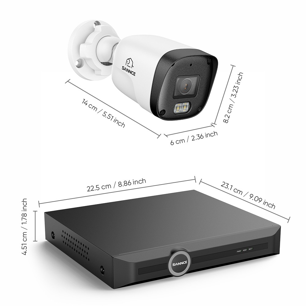 SANNCE 8CH NVR 2K Audio PoE IP Security Camera System Outdoor Color Night Vision