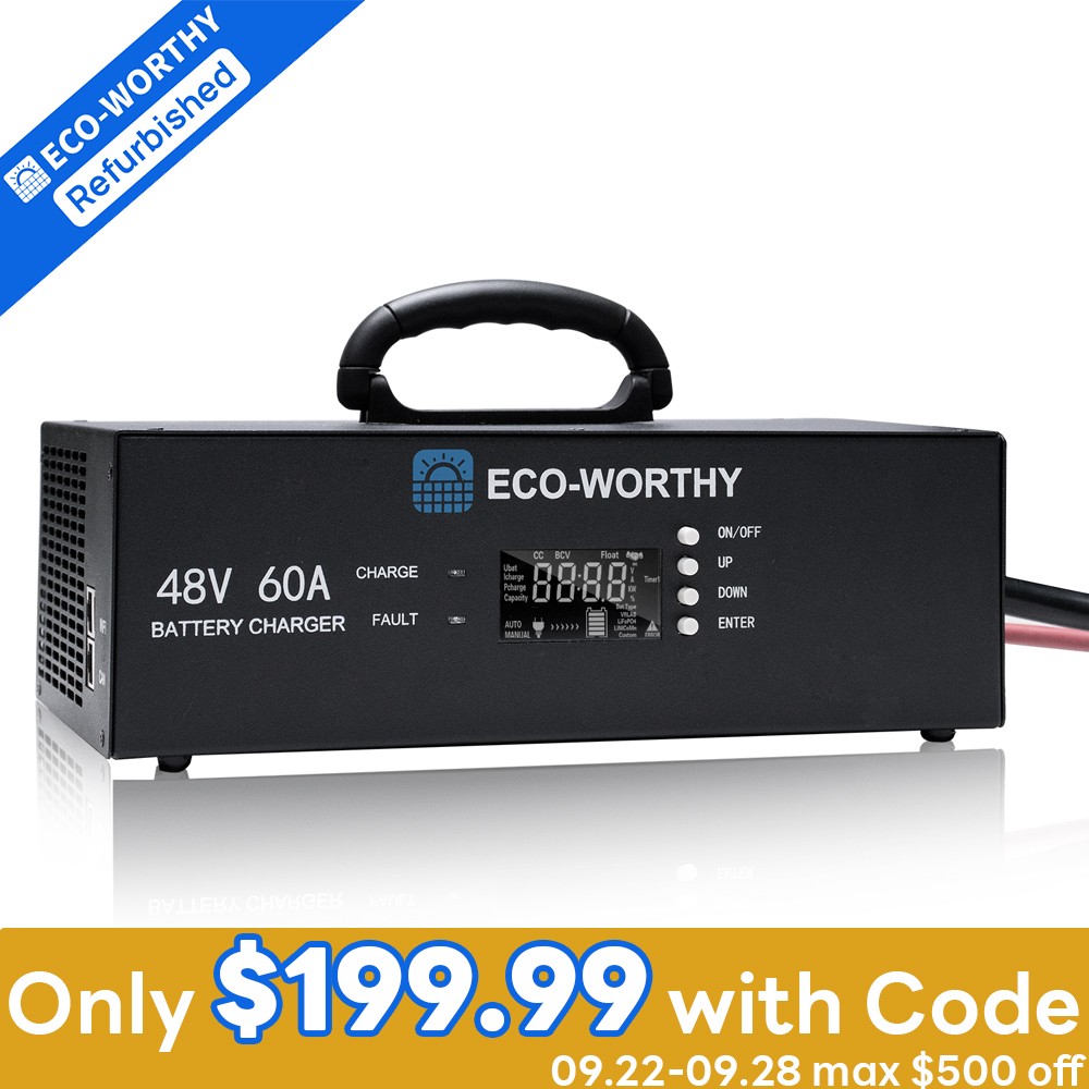 ECO-WORTHY 48V Lithium Battery Charger 0-60A Adjustable Current 90-260V Input