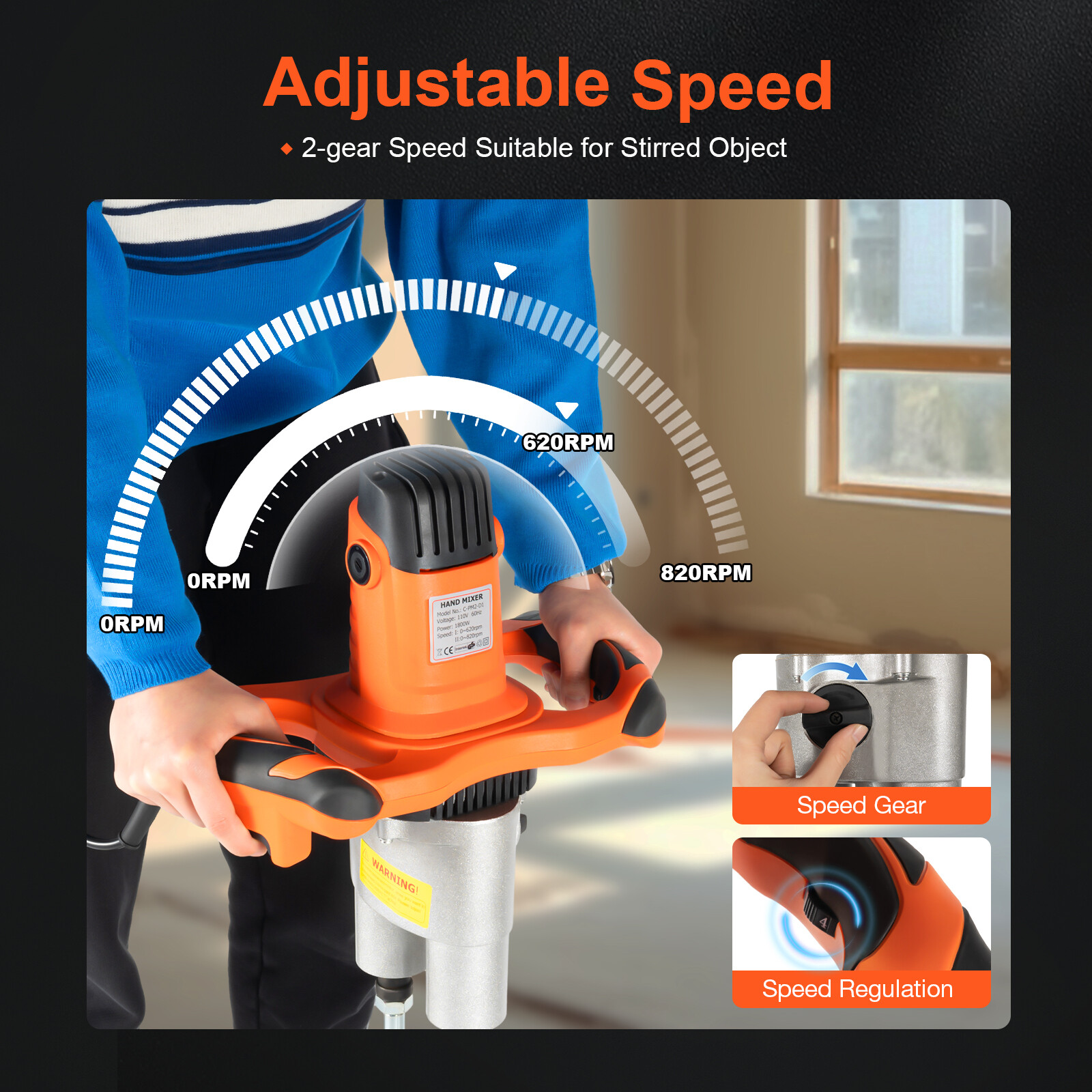 1800W Portable Electric Concrete Cement Mixer Double Rod Grout Stirring Mixer