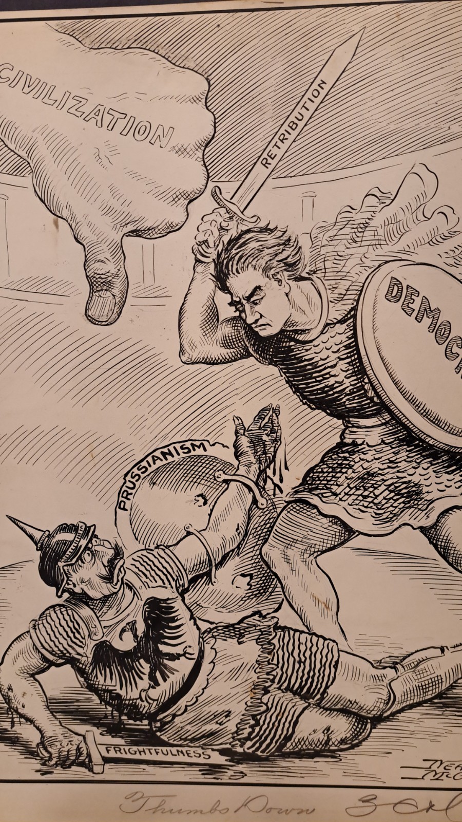 1918 WW I ORIGINAL HAND-DRAWN CARTOON NEAL MCCALL EVENING TELEGRAM PORTLAND OR