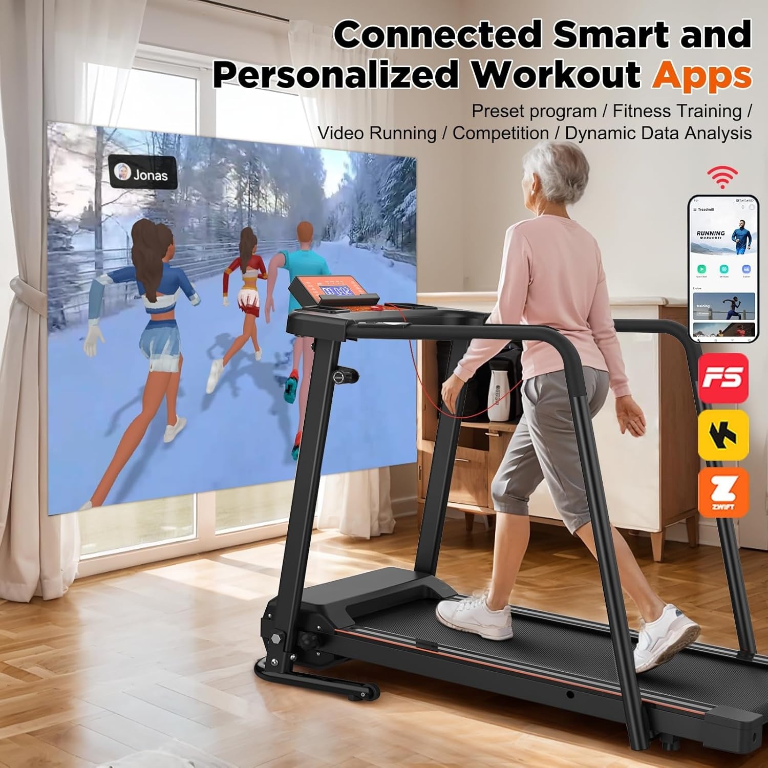 Walking Treadmills for Home Seniors with Extended Handrails for Recovery Fitness