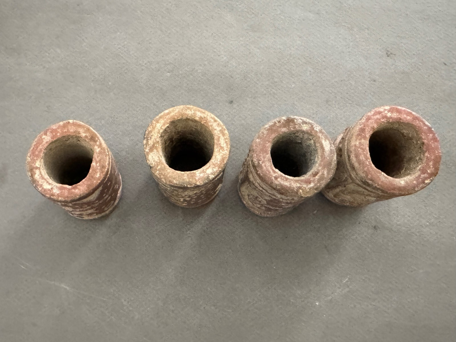 LOT OF 4 LATIN AMERICAN ANIMAL POTTERY CLAY ROLLER STAMPS CYLINDER SEALS ANTIQUE