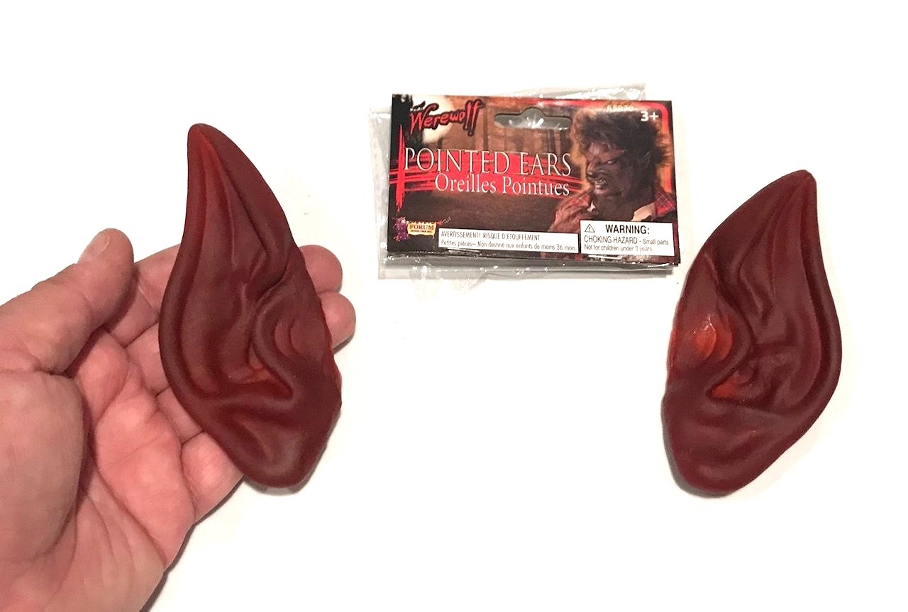 POINTED BROWN WEREWOLF EARS Wolf Rubber Vinyl Set Monster Pointy Elf Devil Pair