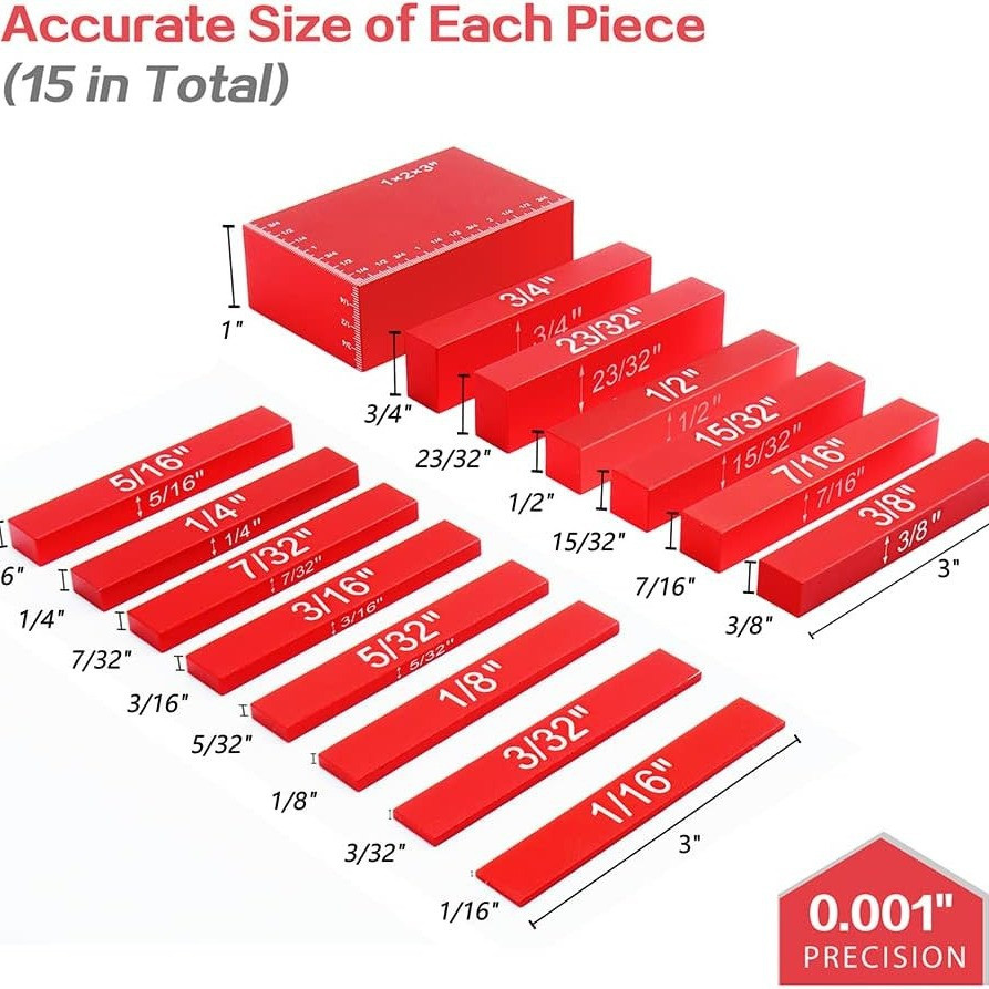 15PCS Aluminum Height Gauge Precision Setup Blocks for Router Woodworking