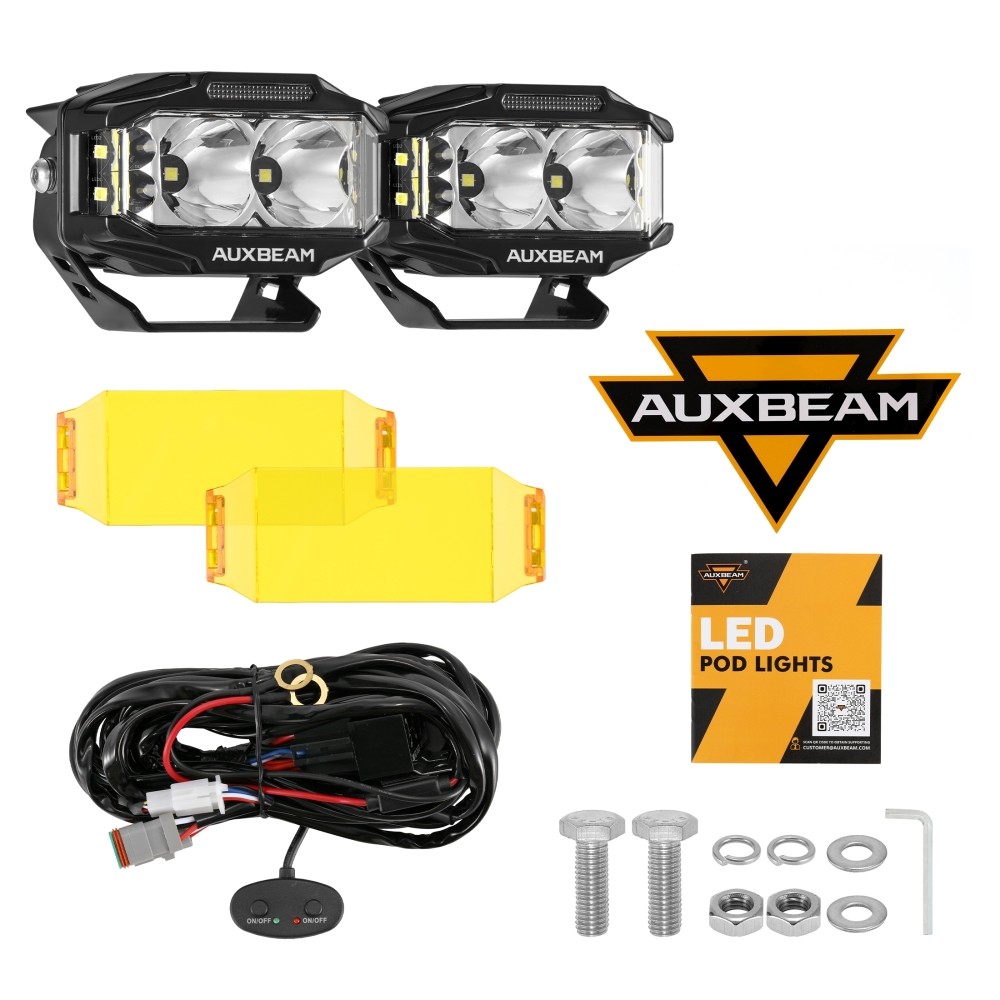 2x AUXBEAM 4" Side Shooter LED Work Light Bar Spot Pods Ditch Fog Lamp Amber DRL