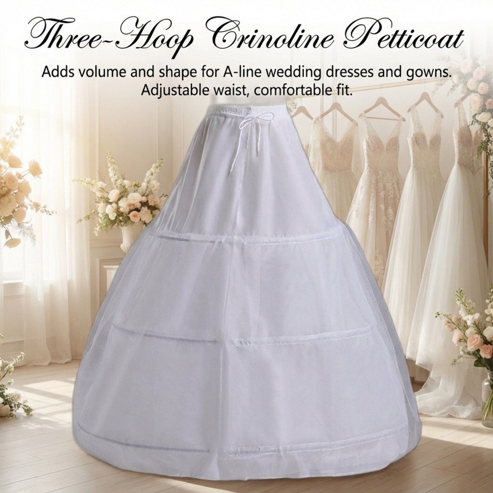 Wedding Crinoline Petticoat with Stiff Tulle 3-Hoop Steel Frame for Full Skirt