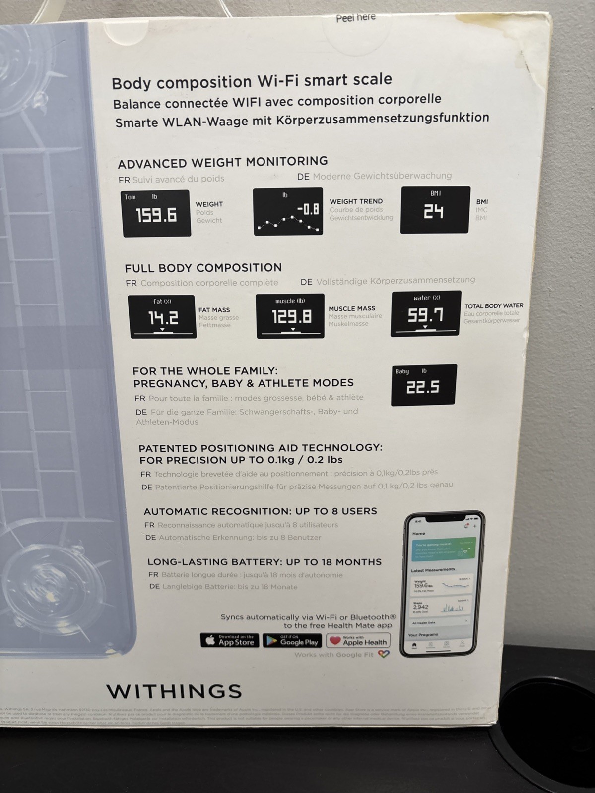 Withings Body+ Wi-Fi Smart Scale WB505 White Body Composition Monitor NEW SEALED