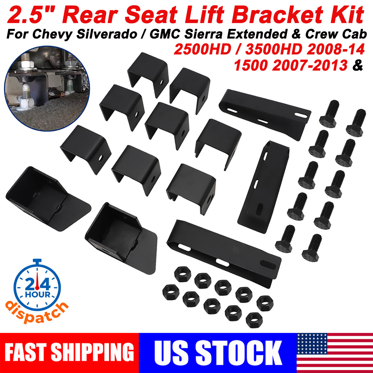 2.5" Rear Seat Lift Kit For 07-13 Chevy Silverado GMC Sierra Crew Cab 1500 Truck