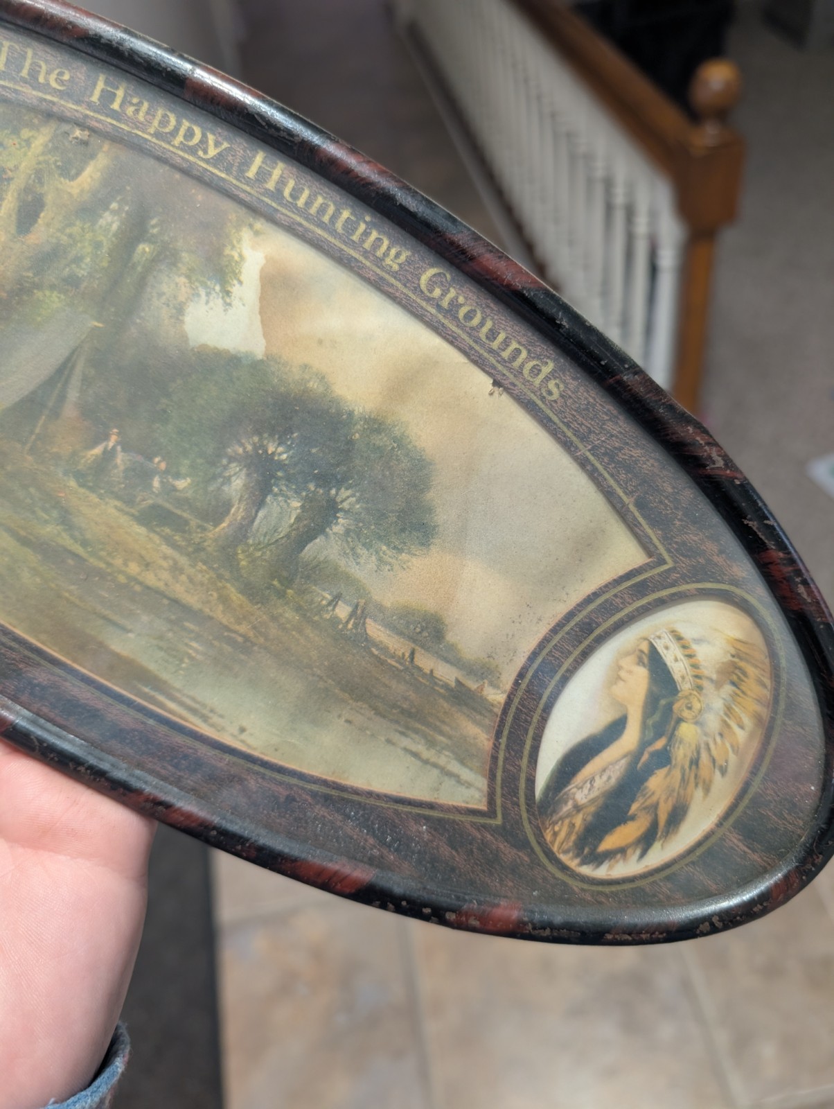 Antique Picture The Happy Hunting Grounds Native American Indians Metal Frame