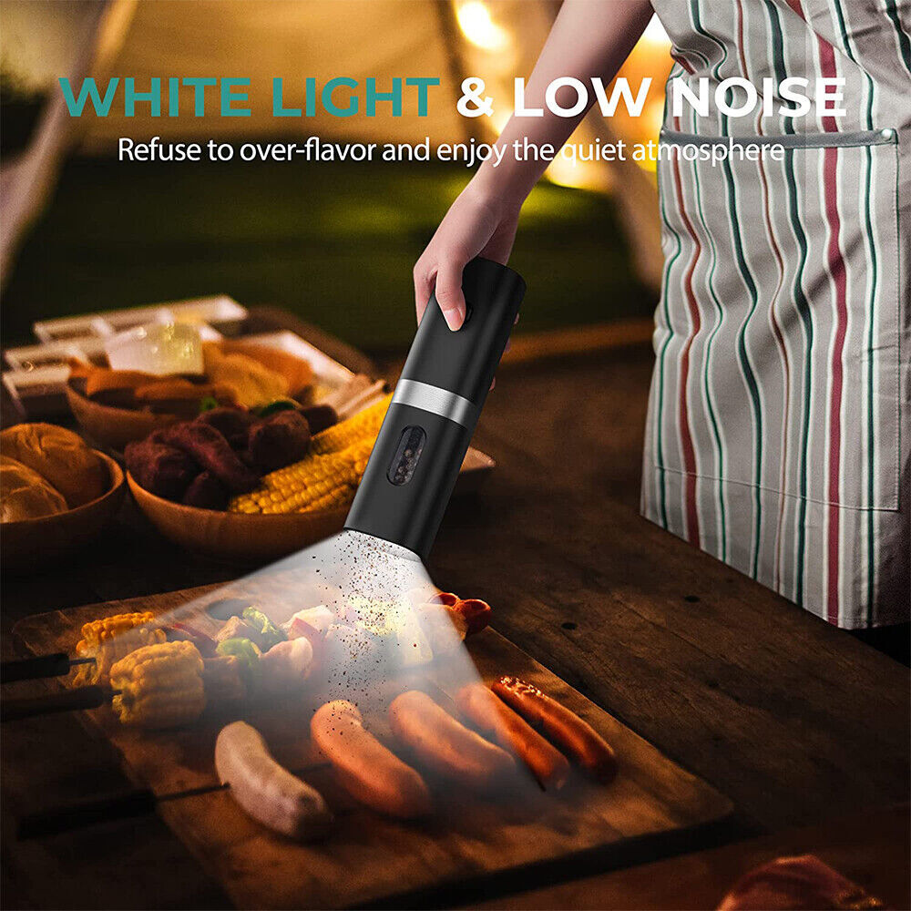 Automatic Electric Salt and Pepper Grinder Set - Rechargeable with LED Light
