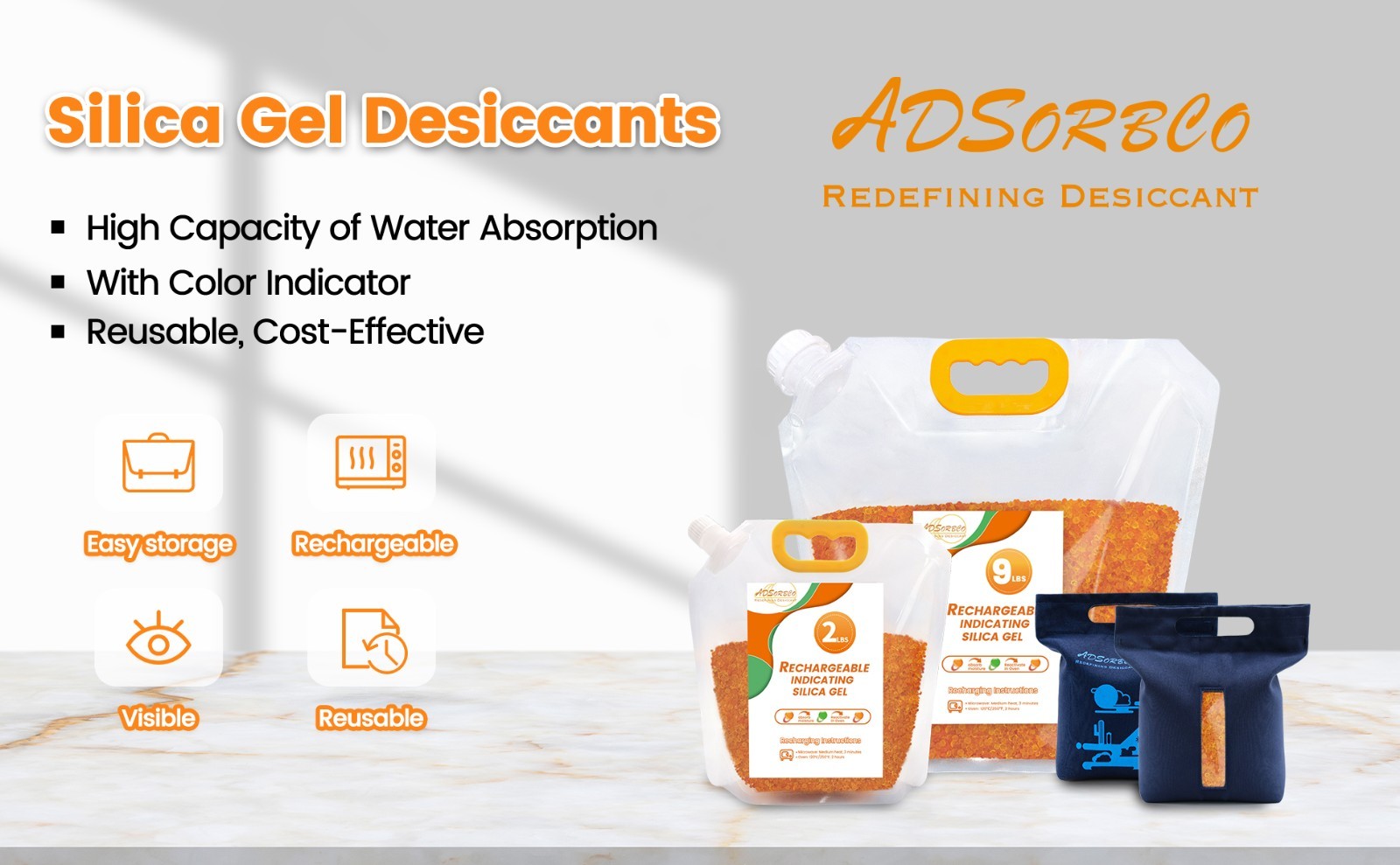 9 LBS Adsorbco Desiccant Beads, Indicating Silica Gel Beads (Orange to Green）