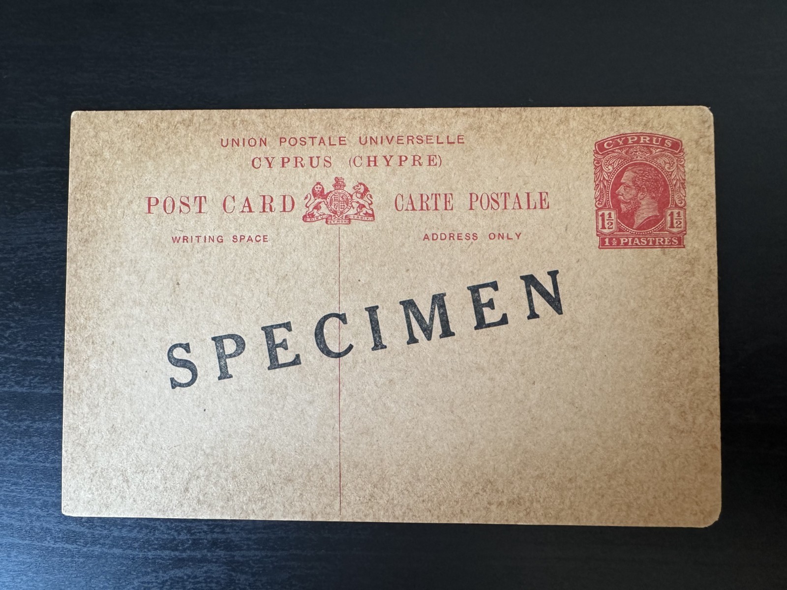 Cyprus - KGV Specimen 1½p PSC Postal Stationery Card