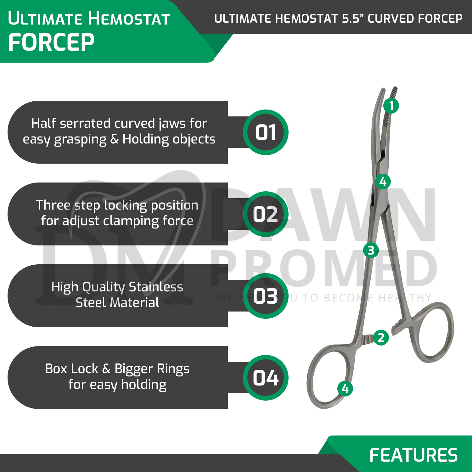 5 Pcs Kelly Hemostat Forceps Curved 5.5" Locking Clamp Surgical Dental German Gr