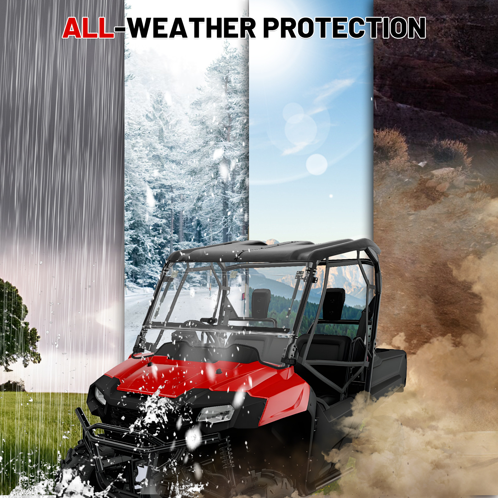 3-IN-1 Flip Up Front Windshield Window For 2014-2025 Honda Pioneer 700-2 700-4