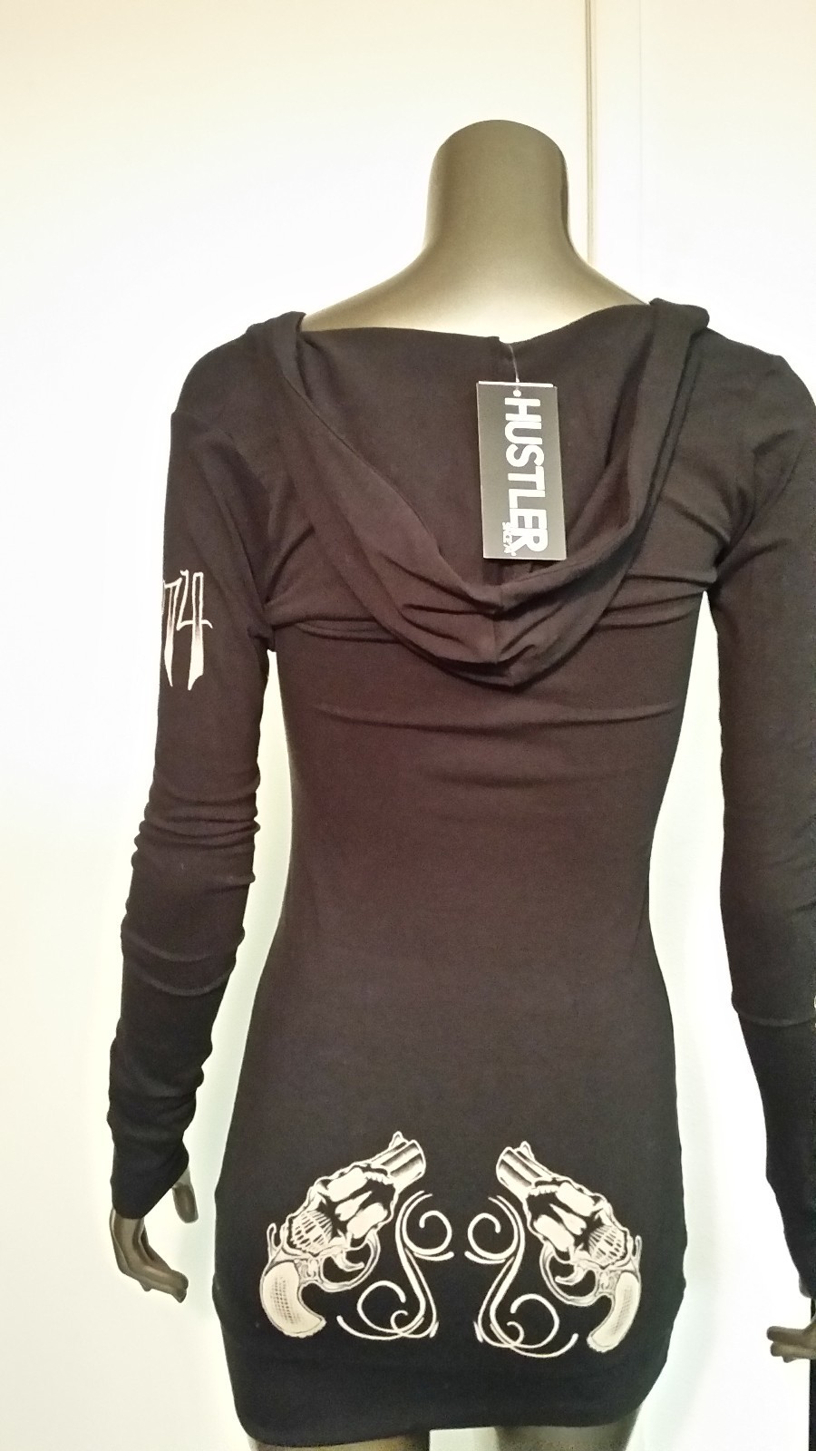 new womens hustler tattered long sleeve hoodie retail 48.00