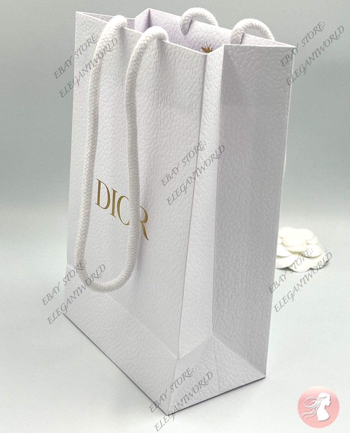 Dior Classic White Textured Paper Gift Bag New Small W. 5.75 x H. 9 x D. 3.25
