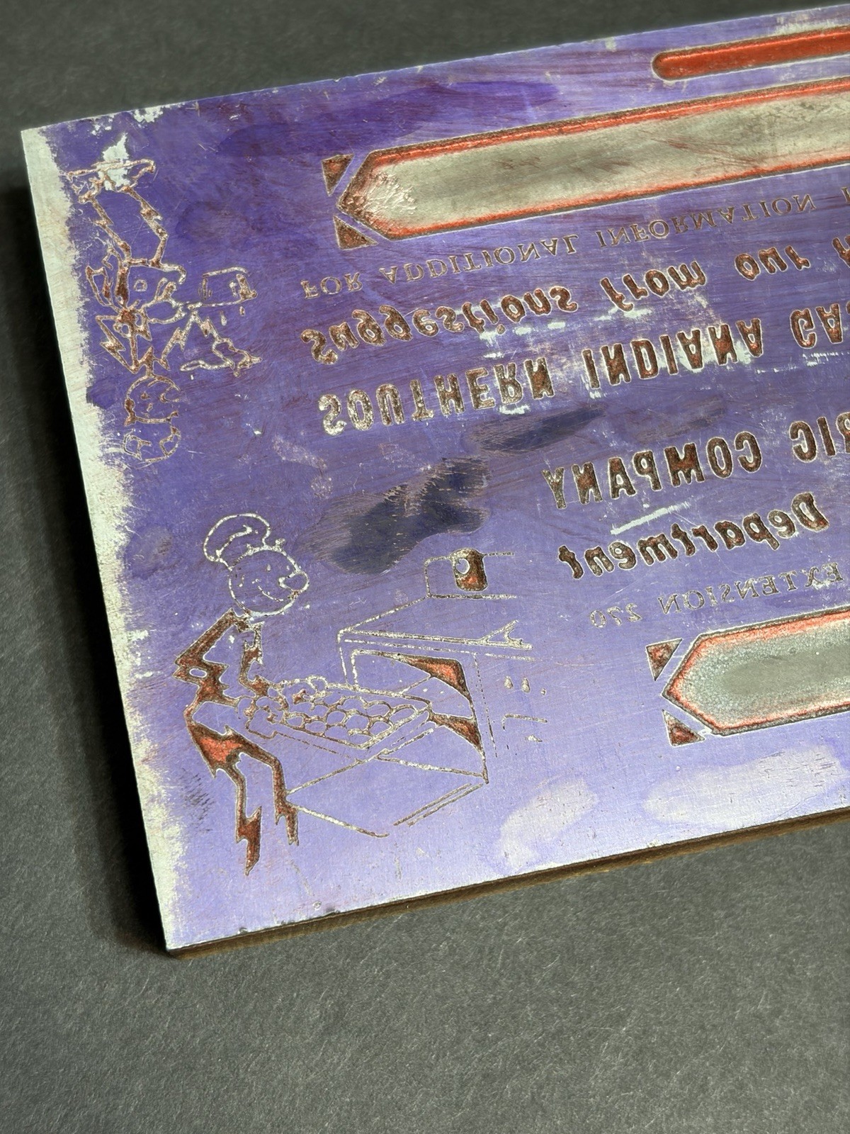 Rare Vintage Reddy Kilowatt Newspaper Print Block 8.5” S. IND Gas & Electric