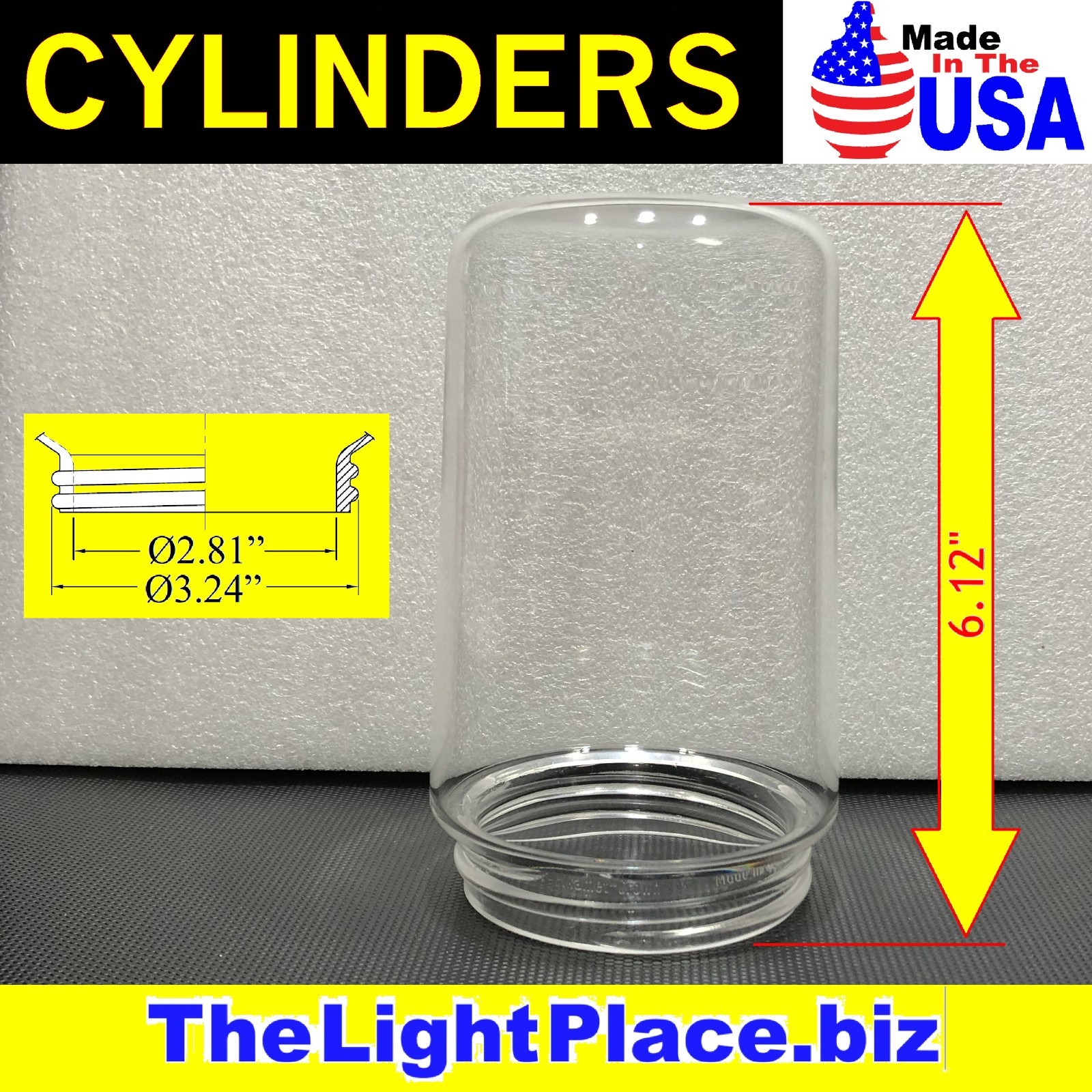 USA MADE⭐️6" CLEAR ACRYLIC (LIKE-GLASS) LIGHT FIXTURE JAR CYLINDER 3.25" SCREW