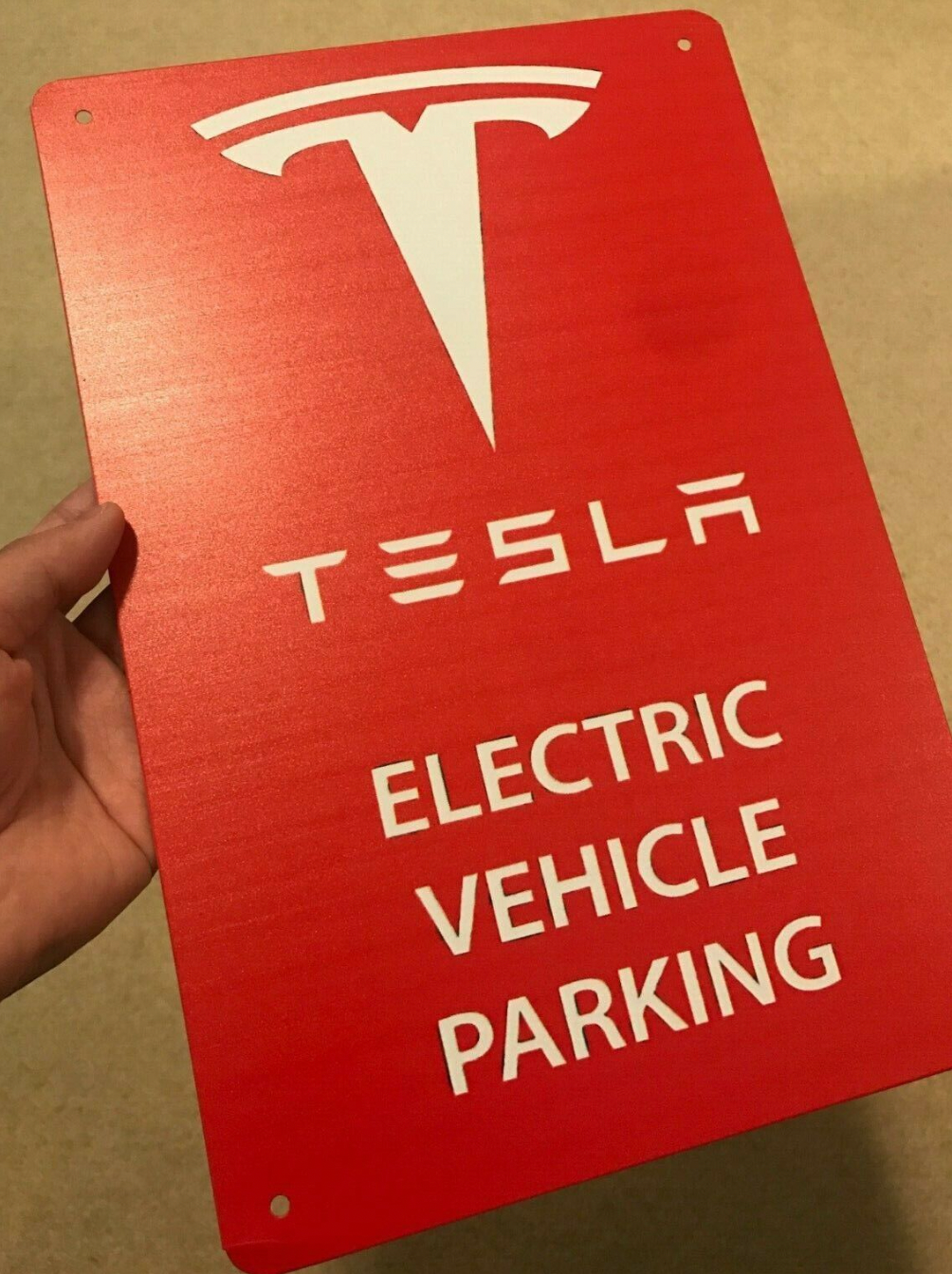 NEW Tesla Logo Cybertruck Parking Sign EV Electric 8"x12" Metal Charging Garage