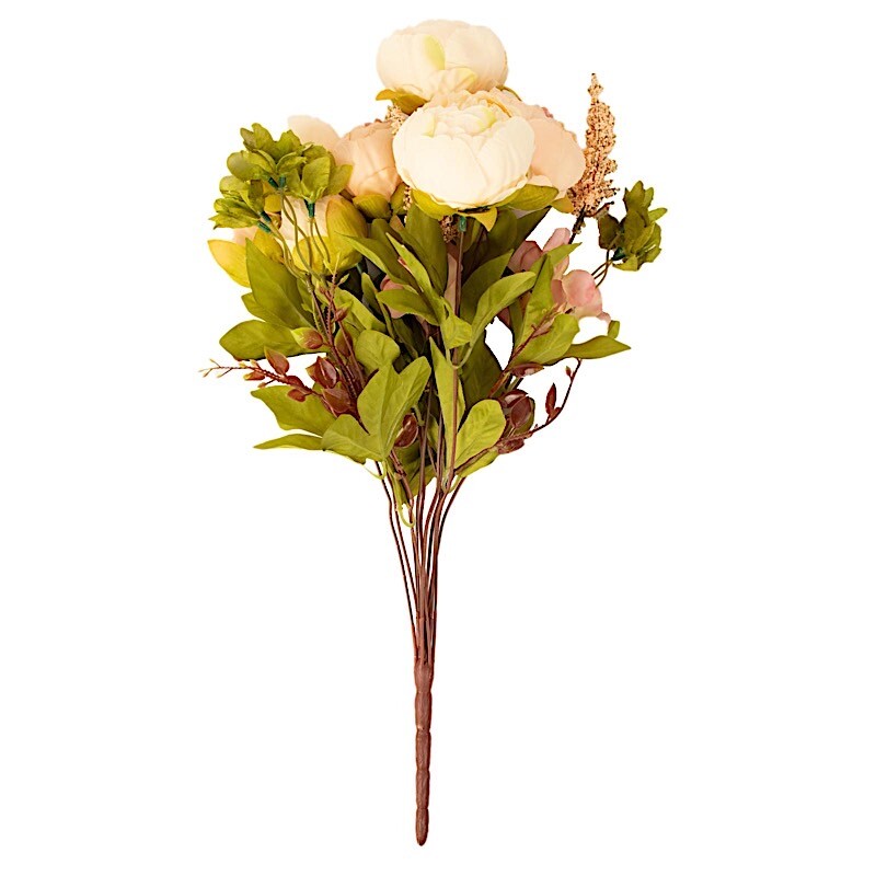 CREAM BLUSH ROSE GOLD 2 Bouquets 19" Silk Peony FLOWERS Artificial Floral