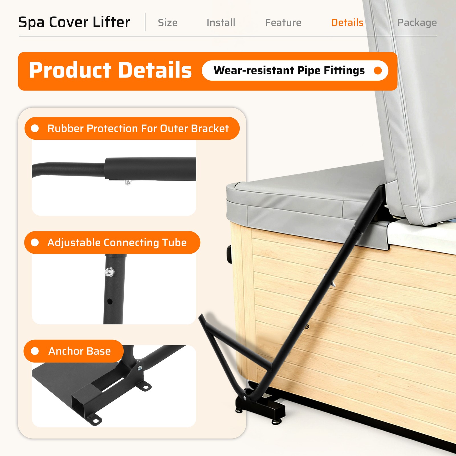 Hot Tub Cover Lifter Spa Cover Lifter Under Mount Removal System H42-60" L72-97"