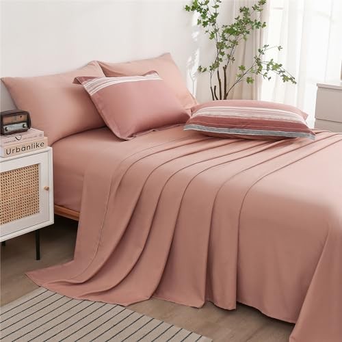 7 Piece Bed in a Bag Stripe Comforter Set Full Full(7 Piece Set) Blush Pink