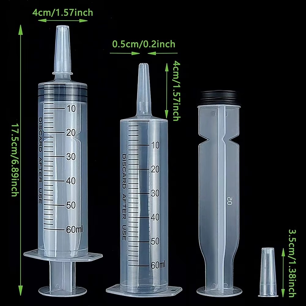2x 60ml/2oz Plastic Syringe Sterile Plant Water Feeder 60cc Long Catheter Tip