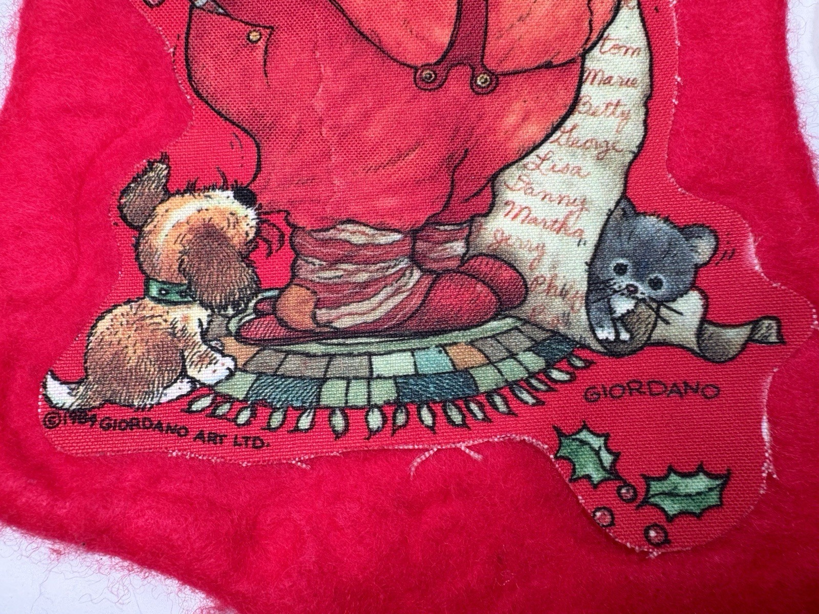 Vintage 1984 Giordano Santa Claus Puppy Kitten 13" & Morehead 6" Stockings VG!