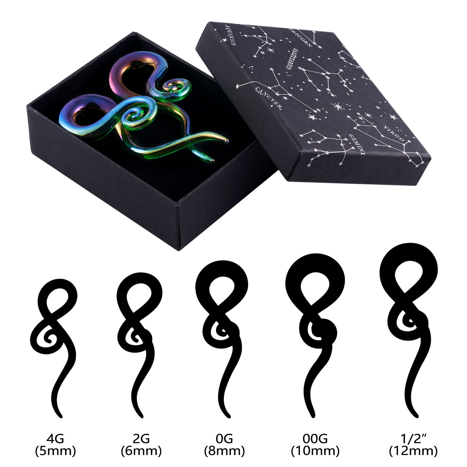 2PCS PYREX GLASS EAR TAPER PLUGS TUNNELS SPIRAL TWIST EARRING EAR GAUGE EXPANDER