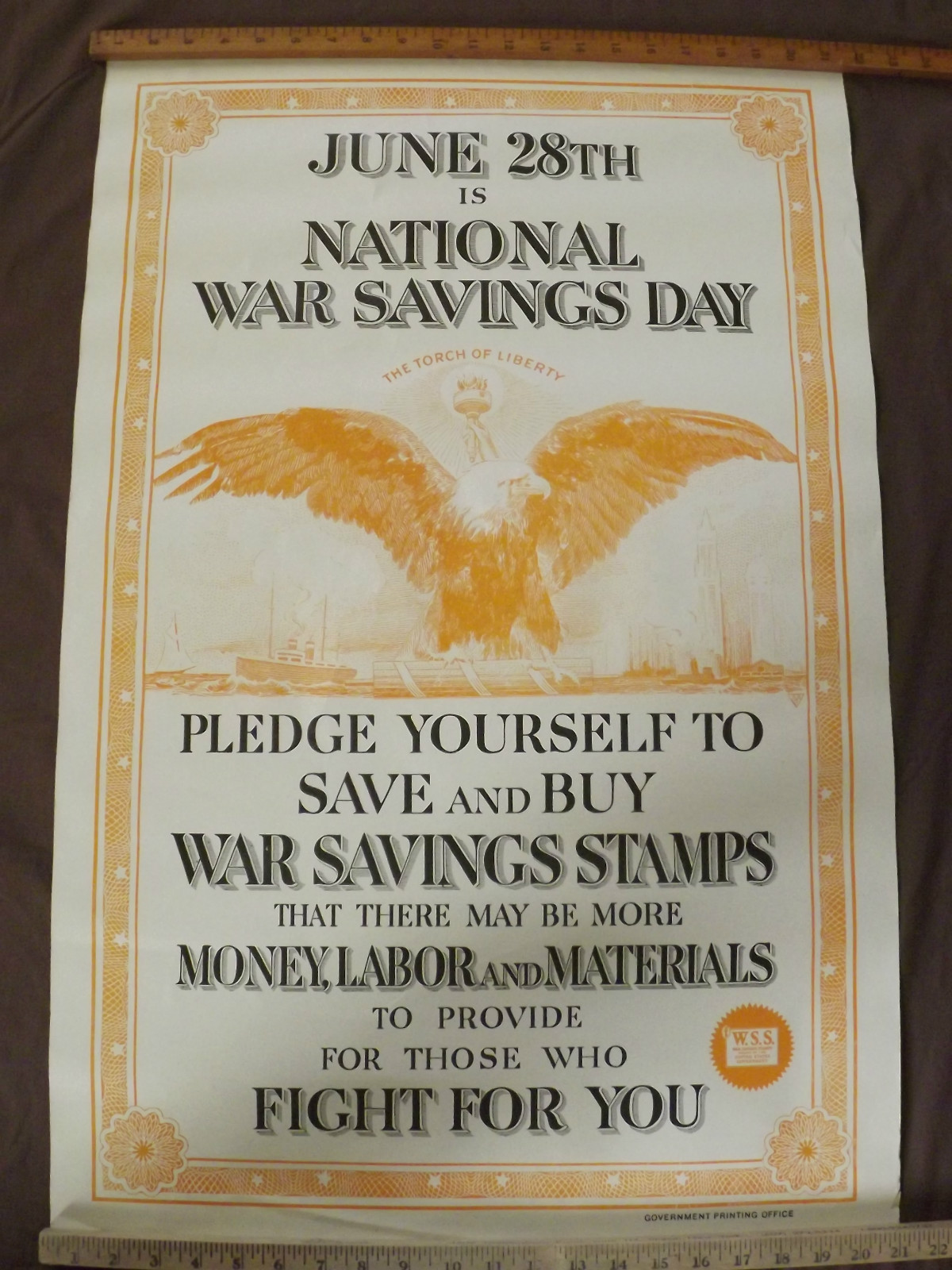 WORLD WAR 1 ORIGINAL NATIONAL WAR SAVINGS DAY  BALD EAGLE  LIBERTY TORCH POSTER