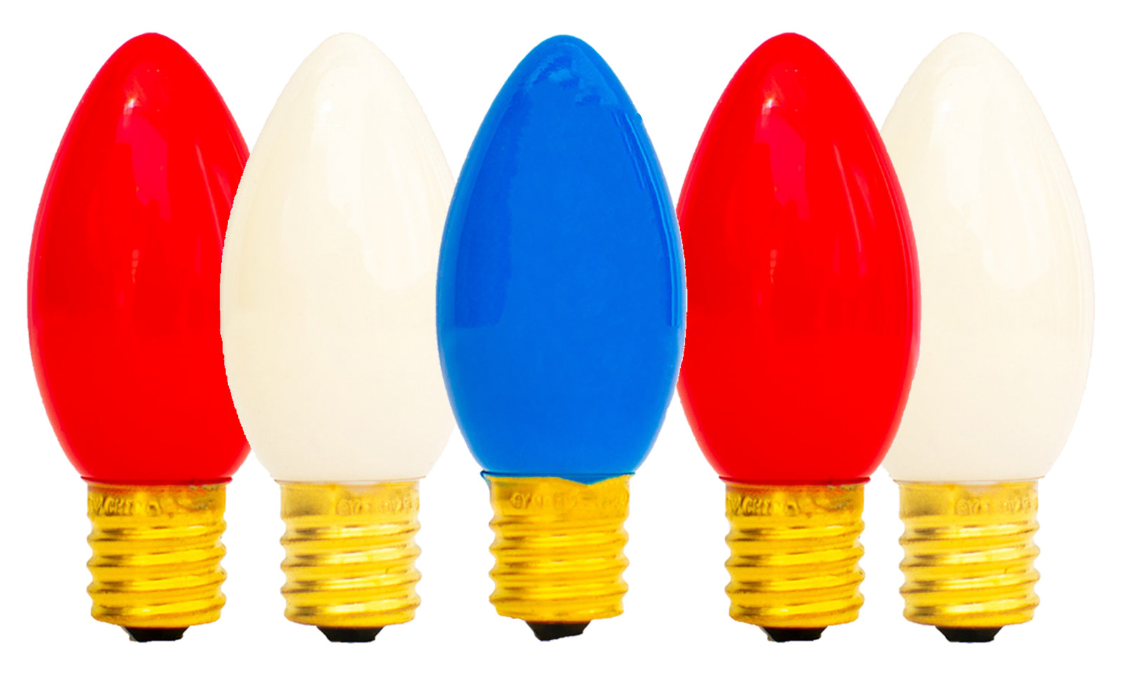 4th of July Outdoor Patio Lights Red White & Blue C7 Ceramic E12